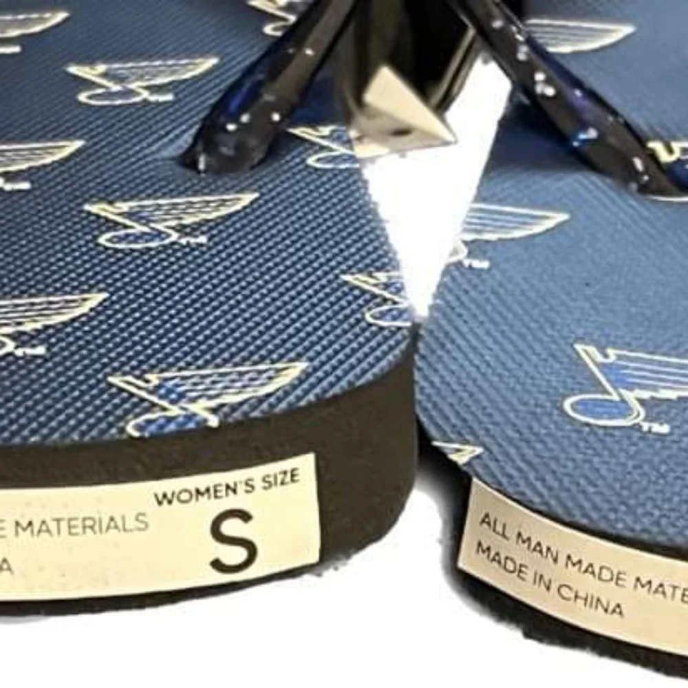 NHL St‎ Louis Blues FOCO Blue Glitter Flip Flops Sandals Womens Small Casual NEW